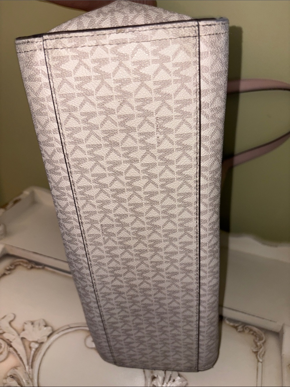 EUC- Michael Kors Pink Logo Tote with Striped Crossbody Strap & Wallet - Picture 9 of 17
